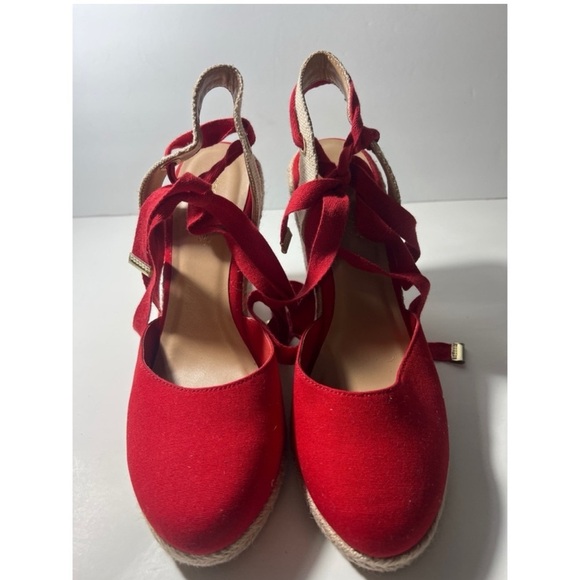 Red Espadrille Wedge Sandals - Picture 1 of 7